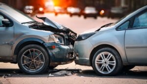Two cars damaged after a car accident, starting the time frame for reporting a car accident in MA.